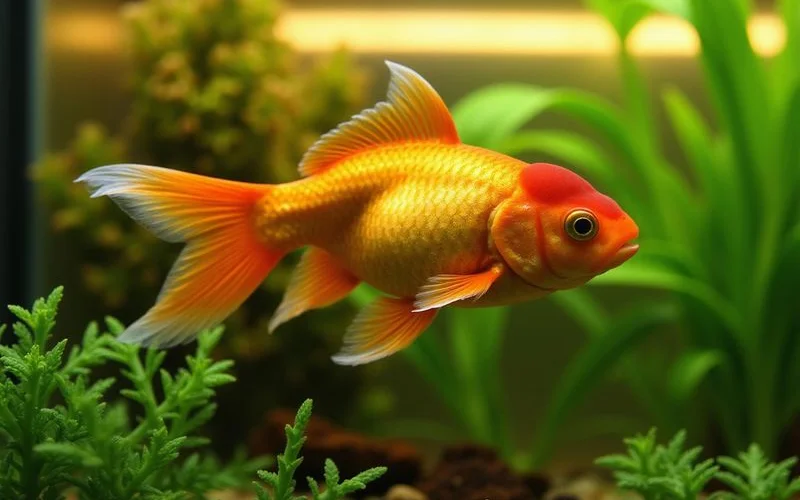 Fancy oranda goldfish in display tank