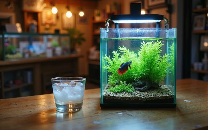 Comparison: tiny cup vs 5-gallon planted betta tank