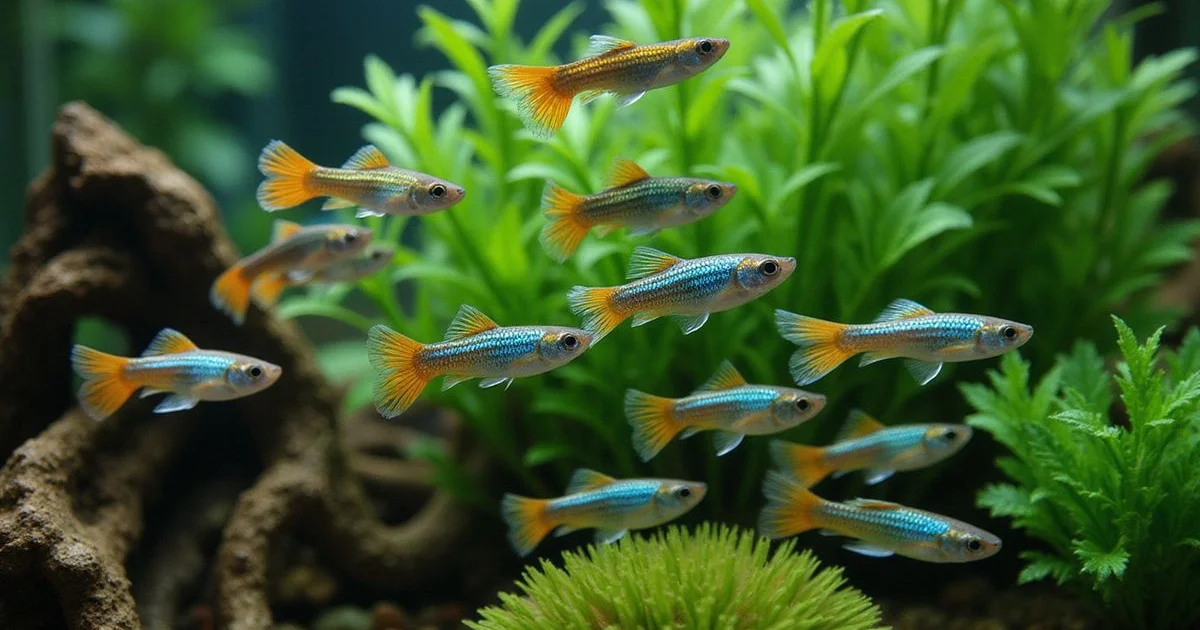 Healthy guppies and platys in a well-planted Sarasota community tank