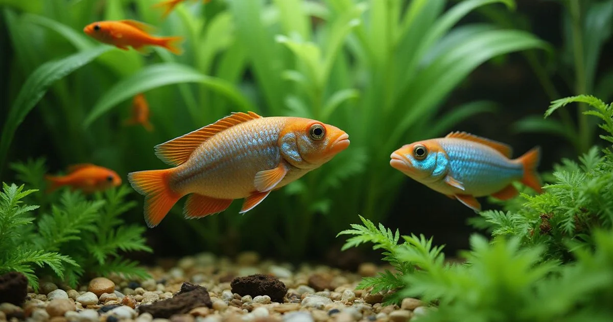 Pair of Bolivian Rams in a planted community tank with tetras