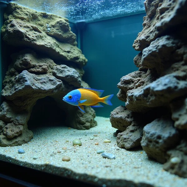 African cichlid tank with elaborate rockwork