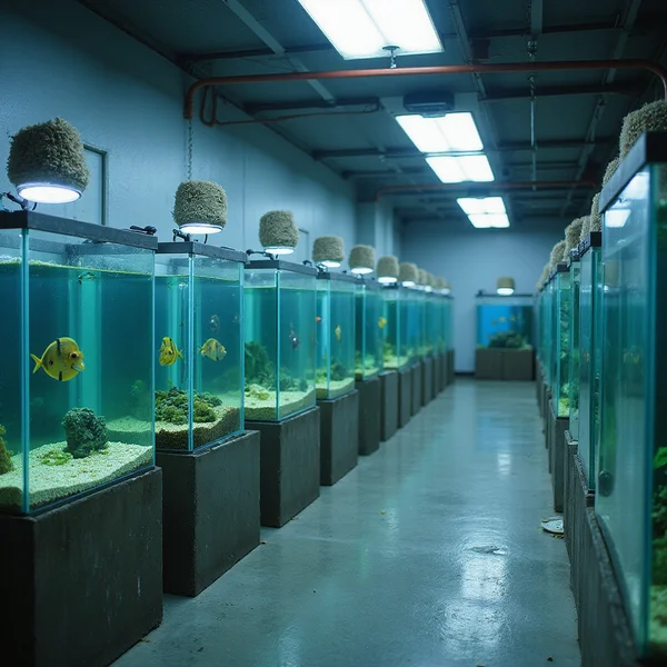 Quarantine room with bare-bottom holding tanks