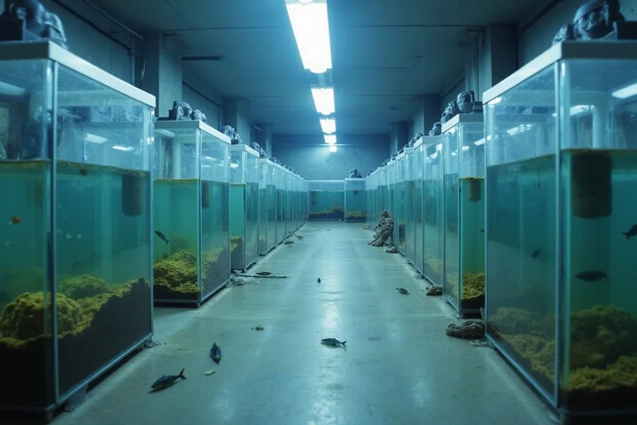 Quarantine room with bare-bottom holding tanks